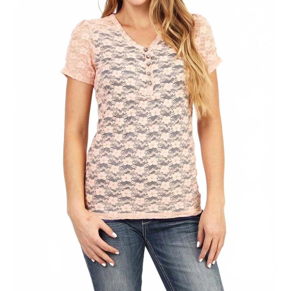NEW ADIKTD lace tee with contrast lining in peach